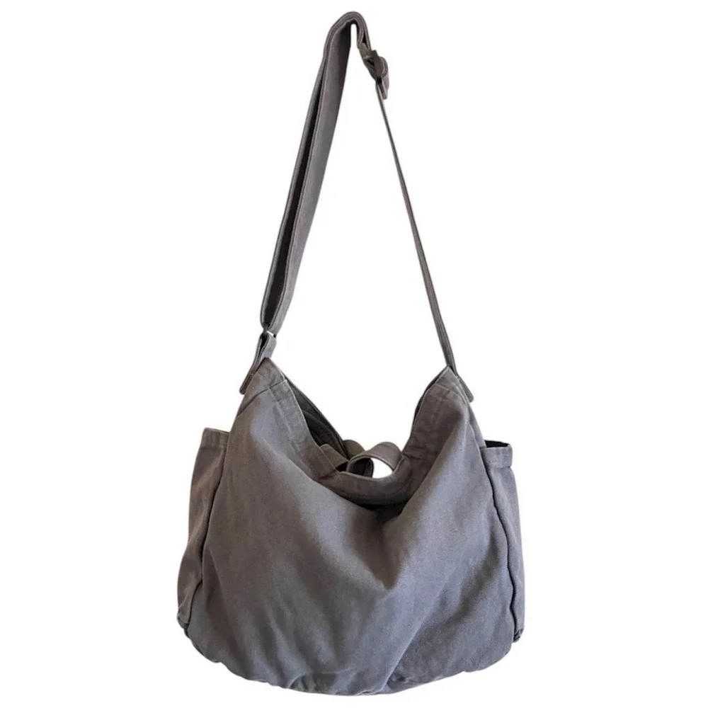Unisex Gray Canvas Large Capacity Messenger / Crossbody Tote Bag - New